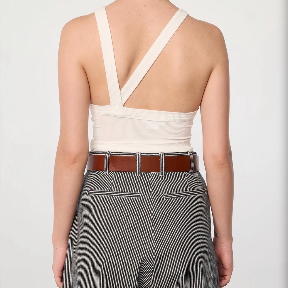 The Line by K Cream Ribbed Asymmetric Strap Tank Top